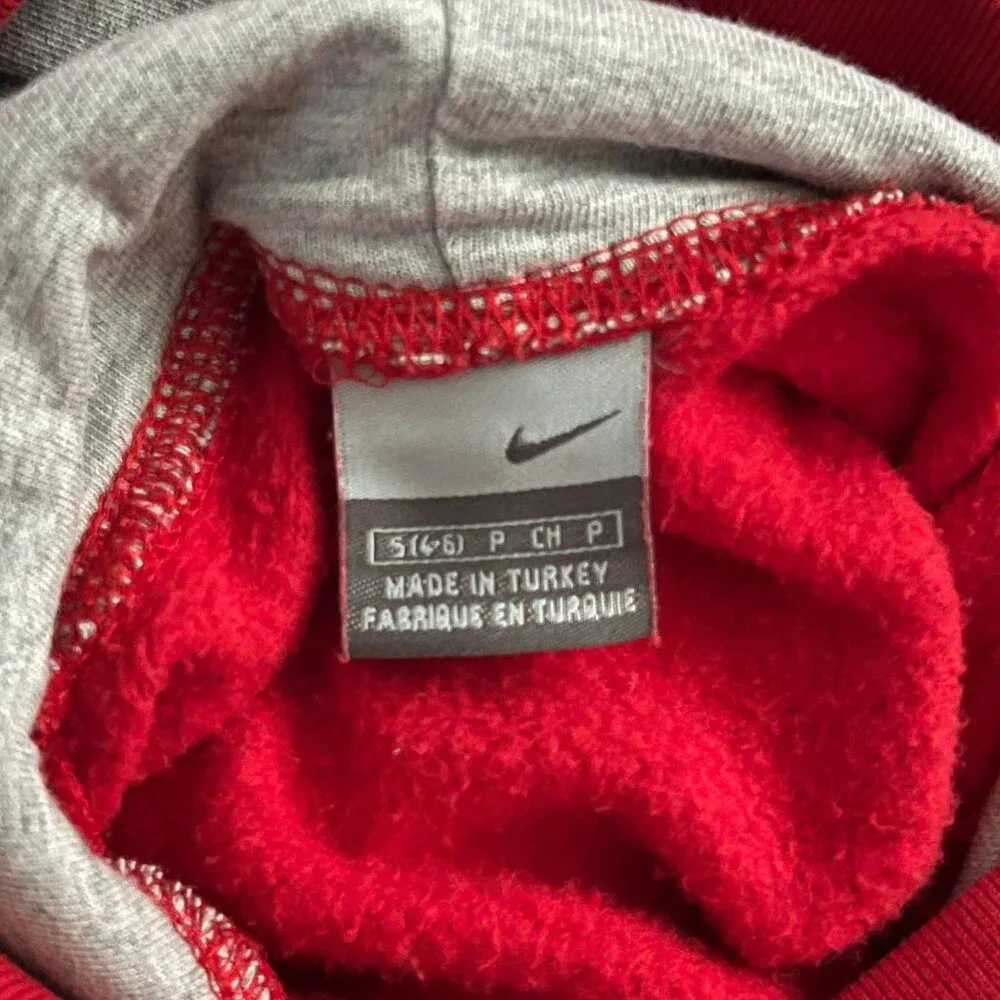 Vintage Nike Youth Small 4-6 Red Script Pullover Hoodie Kangaroo Pocket Y2K